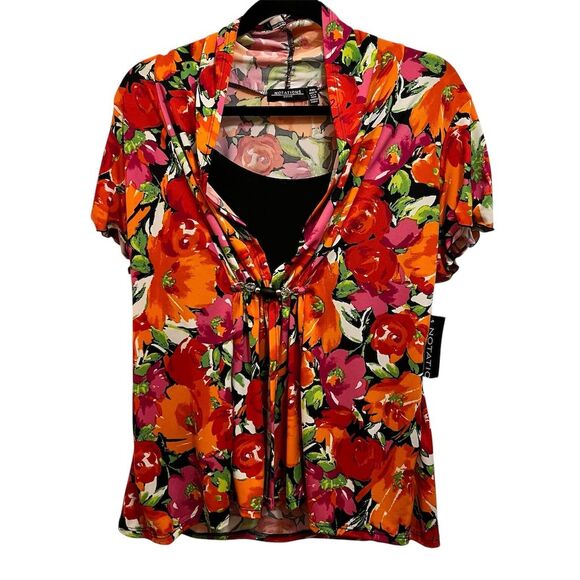 Notations Petite Floral Blouse PXL Short Sleeve Multicolor - Picture 1 of 6